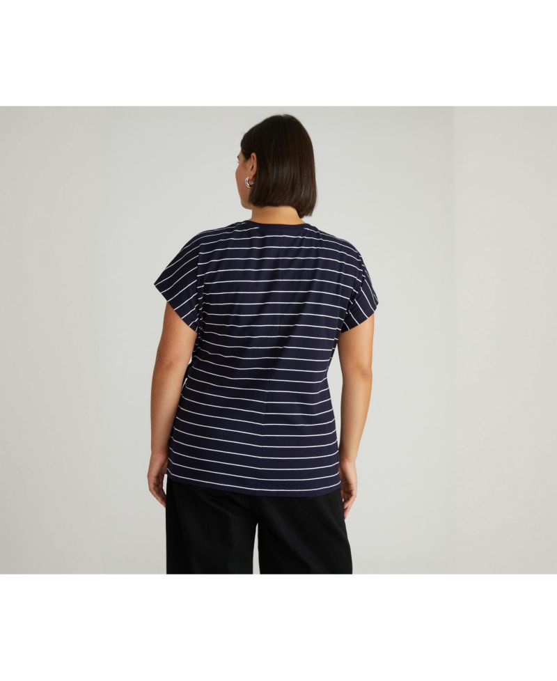 Women's Plus Size Crescent Breton Stripe Knot Tee