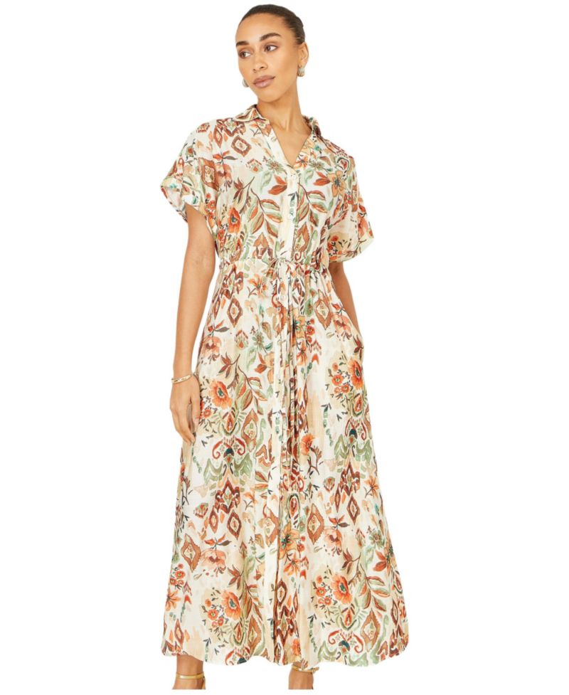 Women's Relaxed Boho Print Maxi Shirt Dress