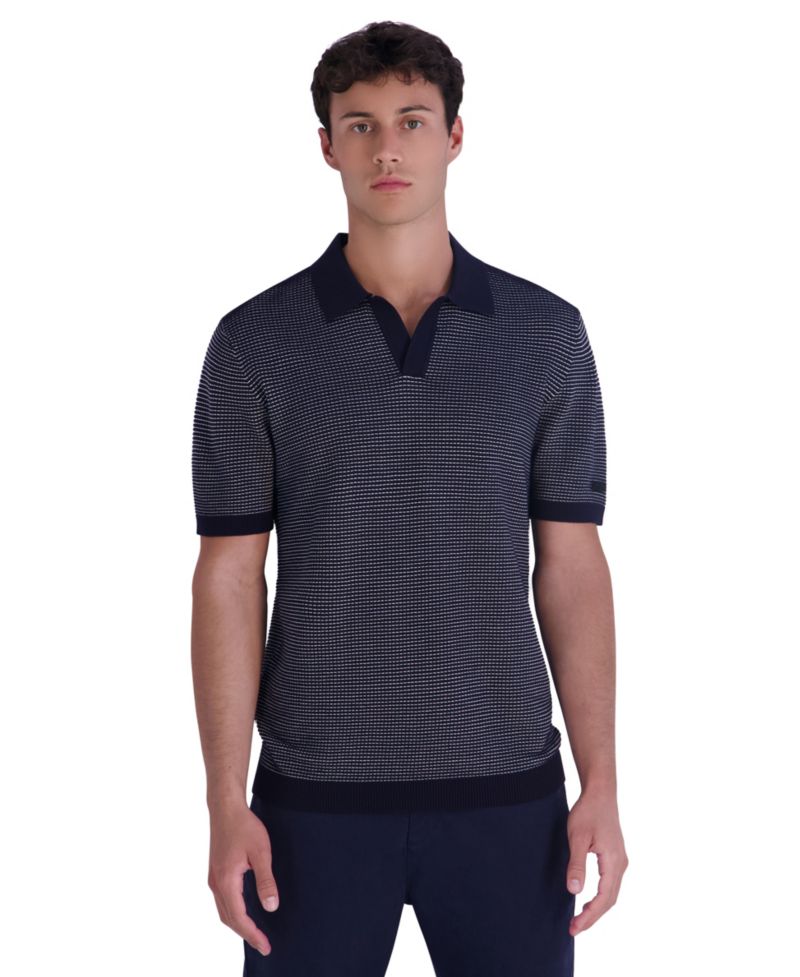 Men's Johnny Collar Textured Polo Sweater
