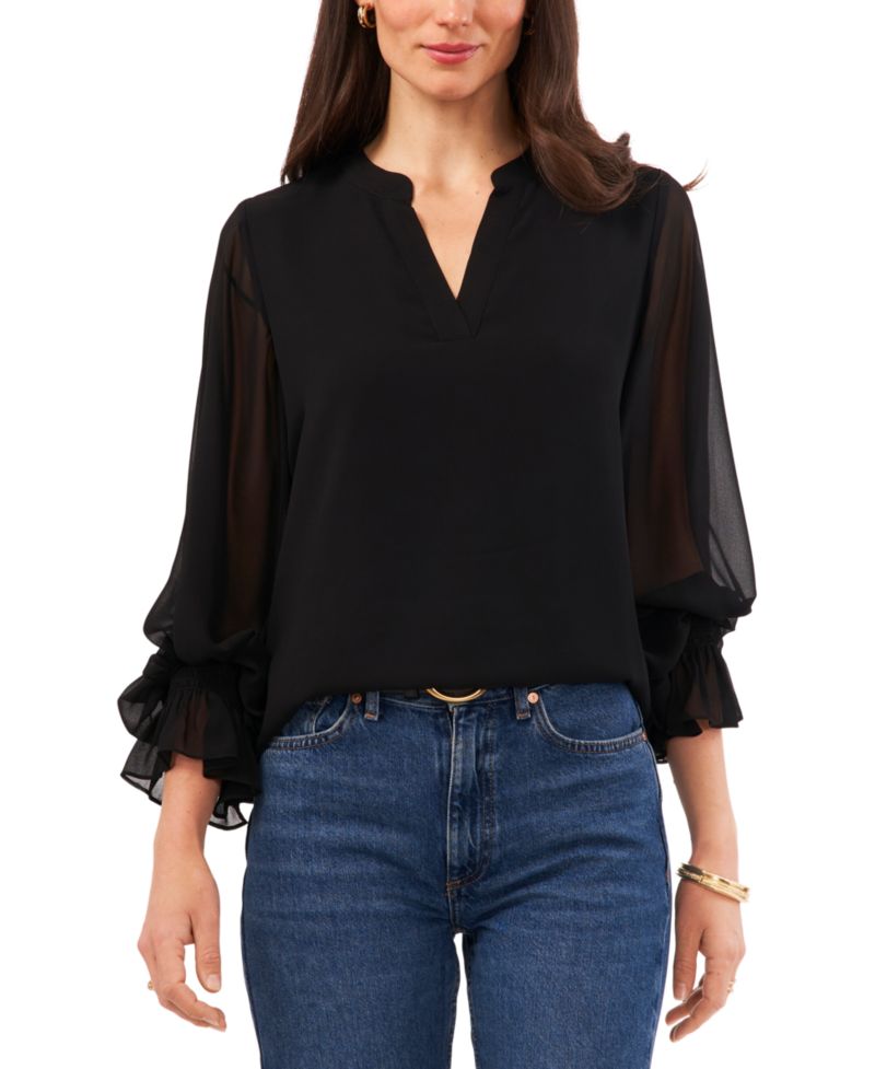 Women's Split-Neck Long-Sleeve Top
