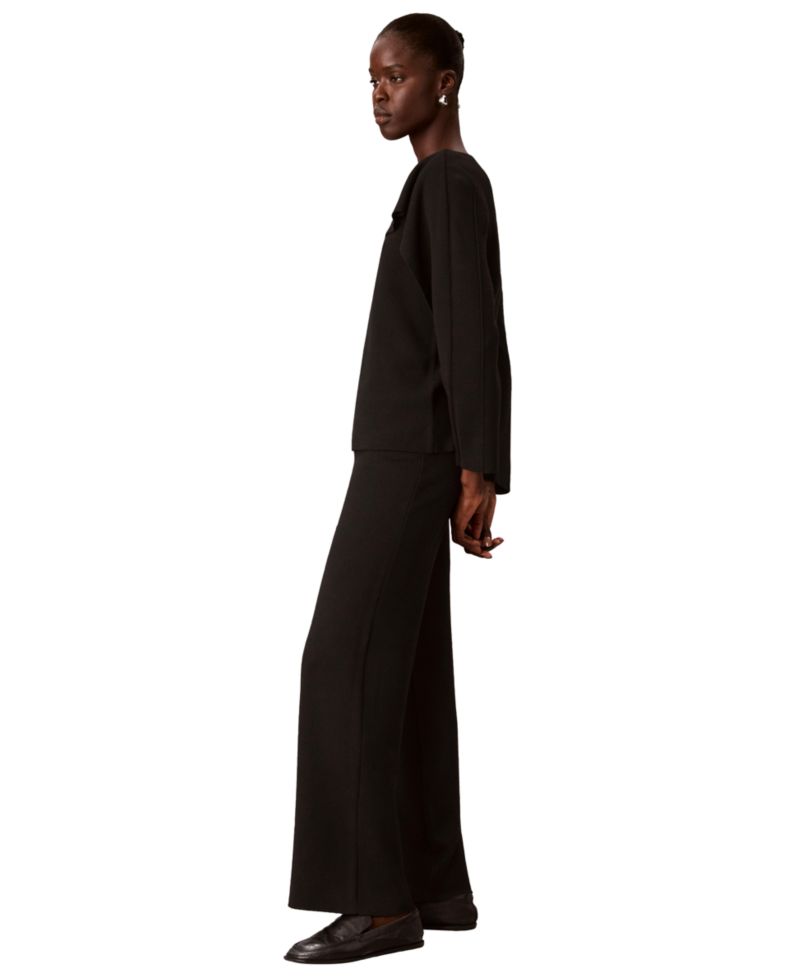 Petite Asymmetrical Drape Boat Neck Long-Sleeve Sweater