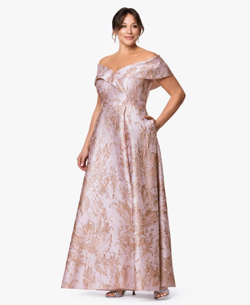 Petite Metallic Brocade Off-the-Shoulder Gown