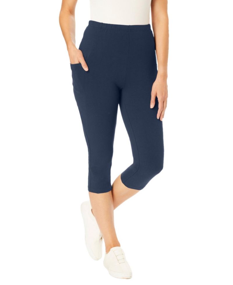 Plus Size Within Stretch-Cotton Knit Pull-On Pocket Capri Leggings