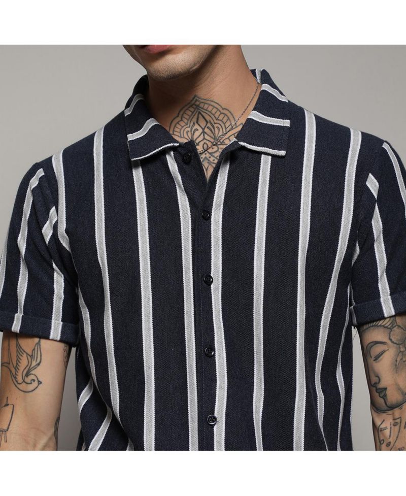 Men's Contrast Halo Striped Shirt