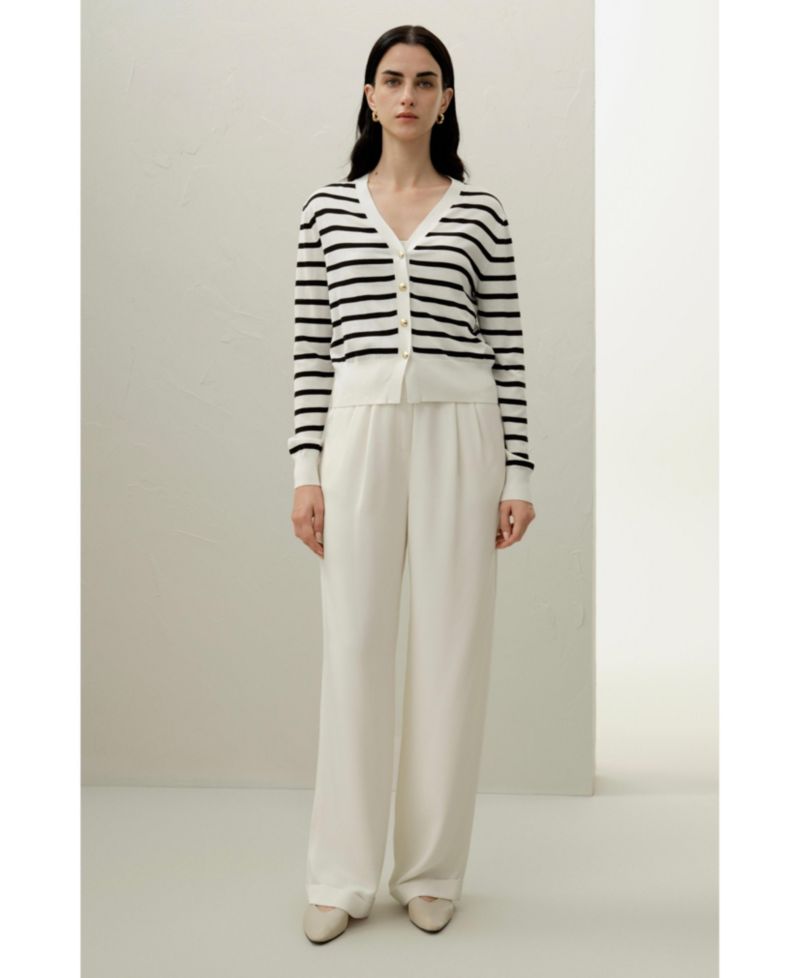 Women's Silk-Cotton Striped Knit Cardigan Set