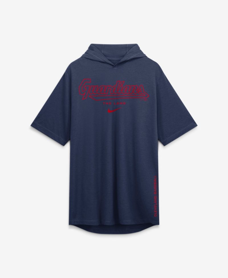 Men's Navy Cleveland Guardians Arched Wordmark Tri-Blend Hooded T-Shirt