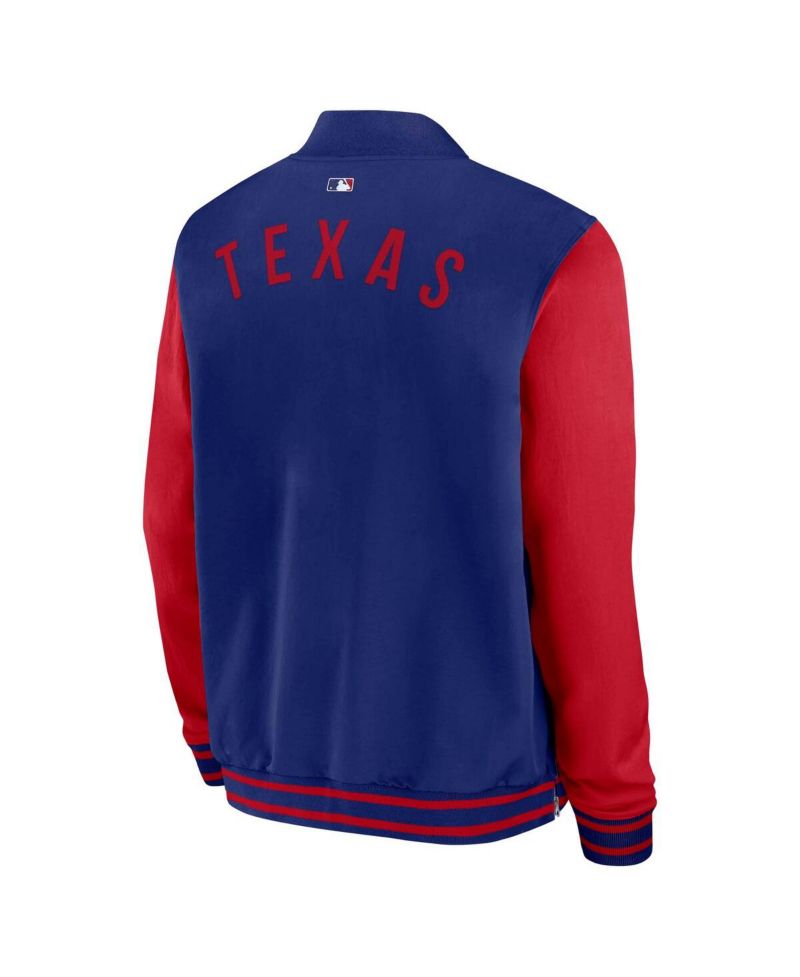 Men's Royal/Red Texas Rangers Authentic Collection Dugout Full-Zip Bomber Jacket