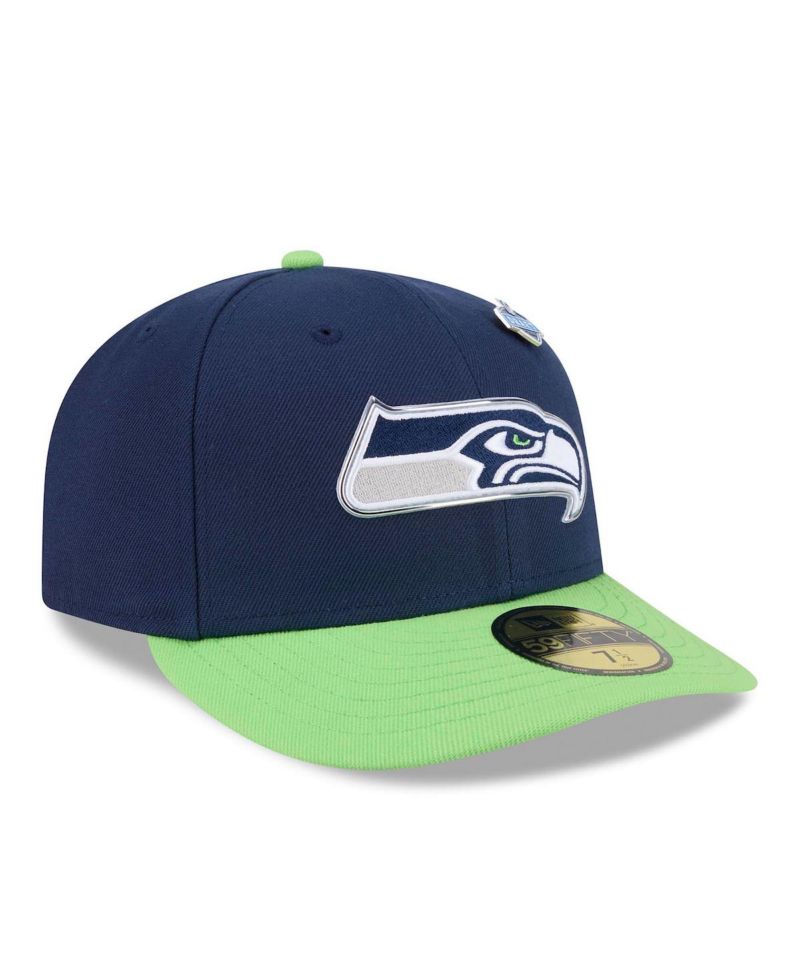 Men's College Navy/Neon Green Seattle Seahawks 2026 NFL Draft Pre-Curved 59FIFTY Fitted Hat