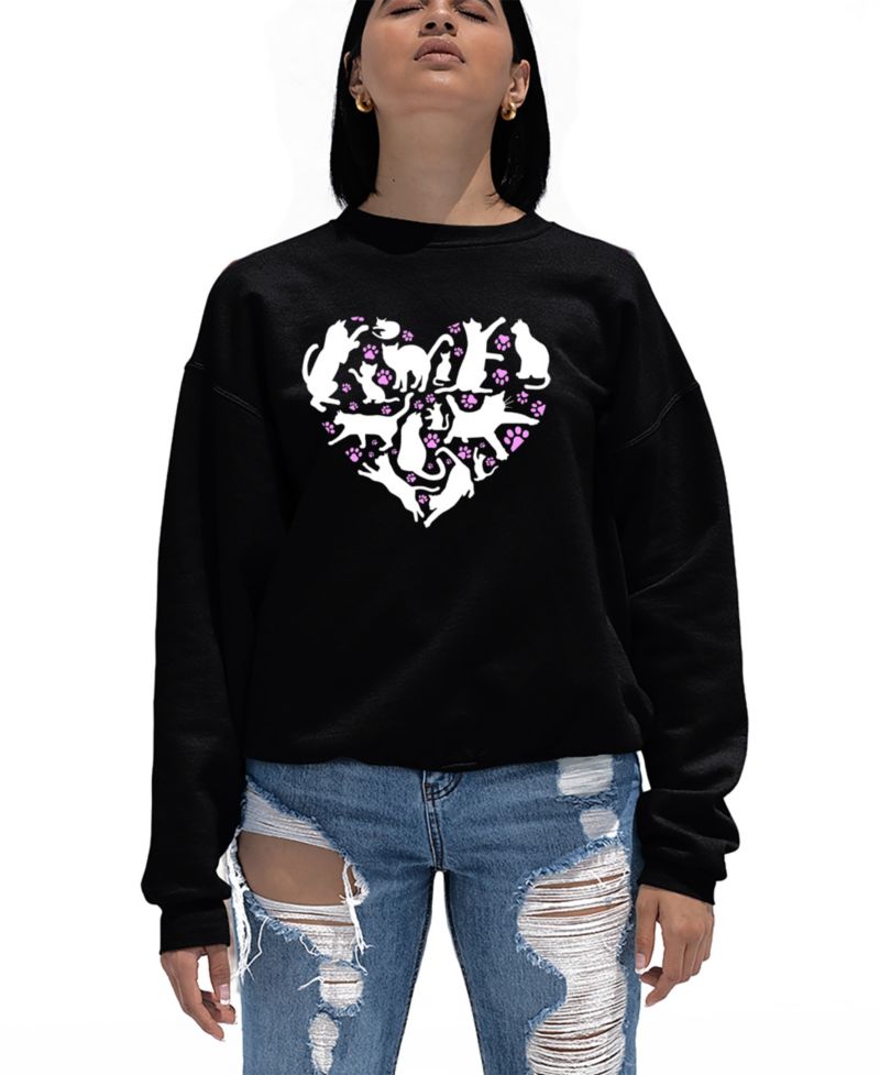 Women's Cat Heart Word Art Crew Neck Sweatshirt