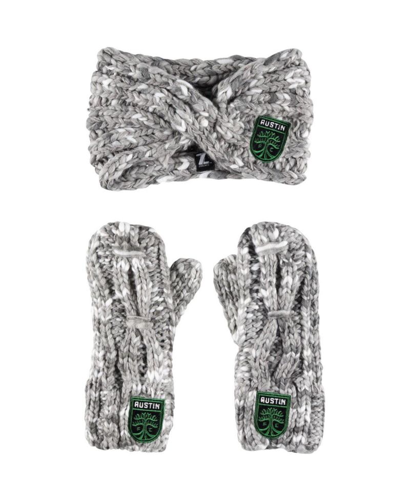 Women's Gray Austin FC Marled Headband and Mittens Set