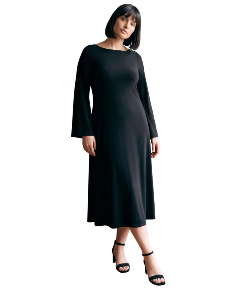 Plus Size Audrey Long-Sleeve Boat-Neck Midi Dress