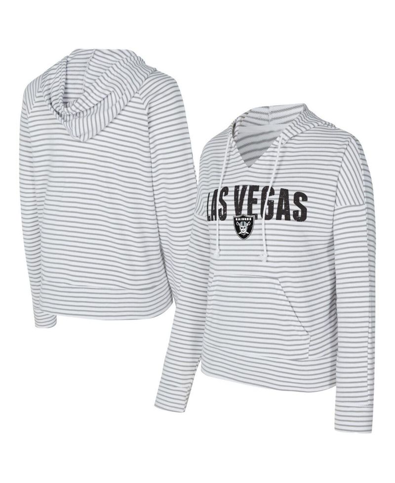Women's White/Gray Las Vegas Raiders Liftoff Striped V-Neck Hoodie