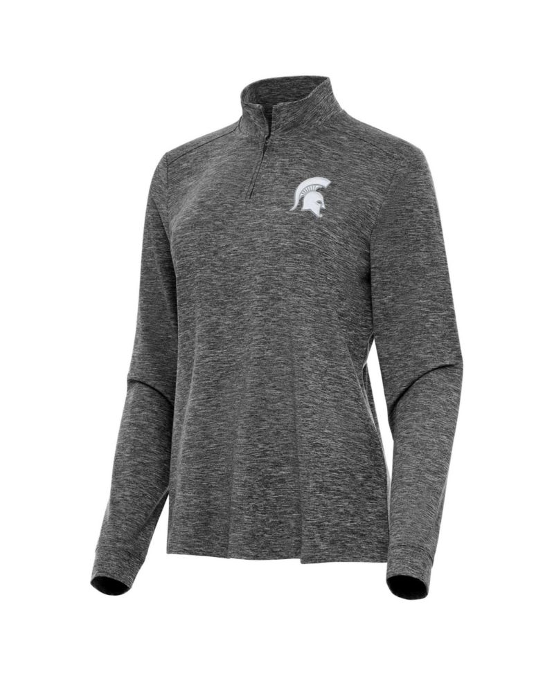 Women's Heather Black Michigan State Spartans Mentor Long Sleeve Quarter-Zip Mock Sweatshirt