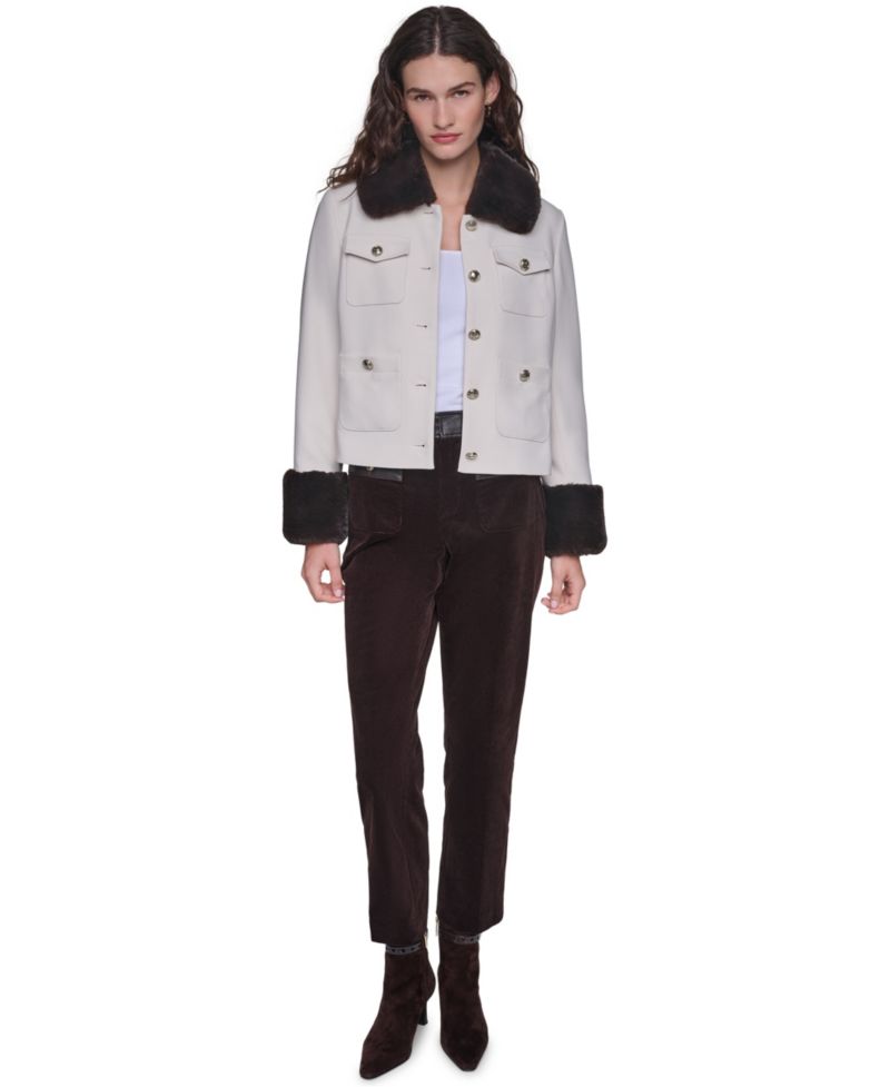 Women's Faux-Fur Collar and Cuffs Short Jacket