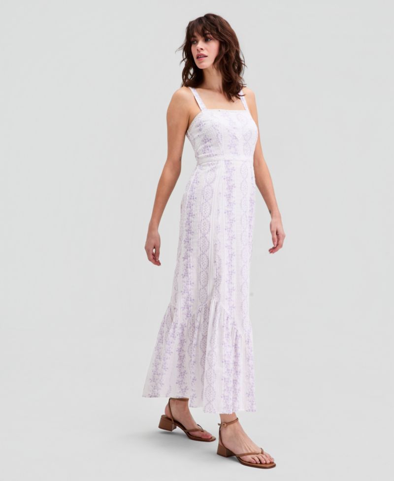 Women's Printed Eyelet Cotton Maxi Dress