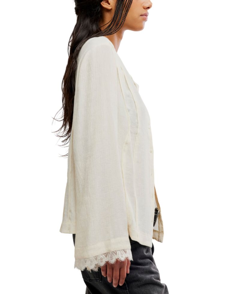 Women's Donni Collared Long-Sleeve Lace-Trim Blouse