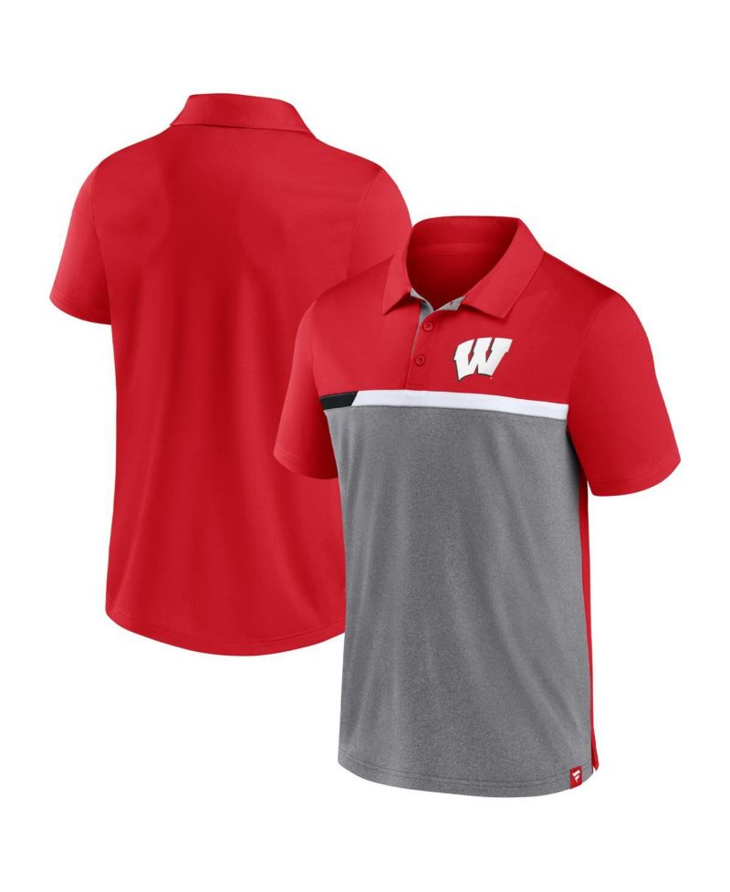 Men's Red and Heathered Gray Wisconsin Badgers Split Block Color Block Polo Shirt