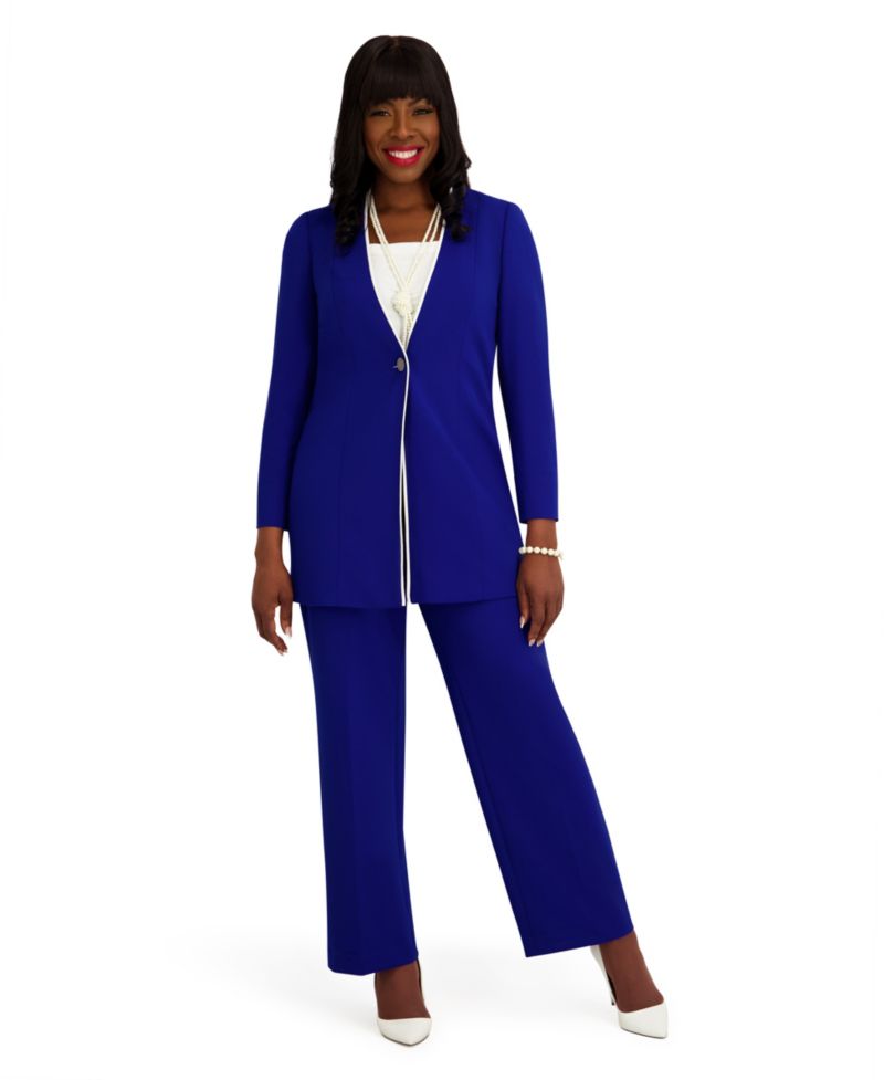Women's Collarless Topper with Flat Piping Button-Front Blazer