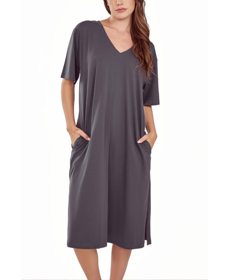 Women's Soft Knit Short Sleeve Nightgown Dress with Side Pockets