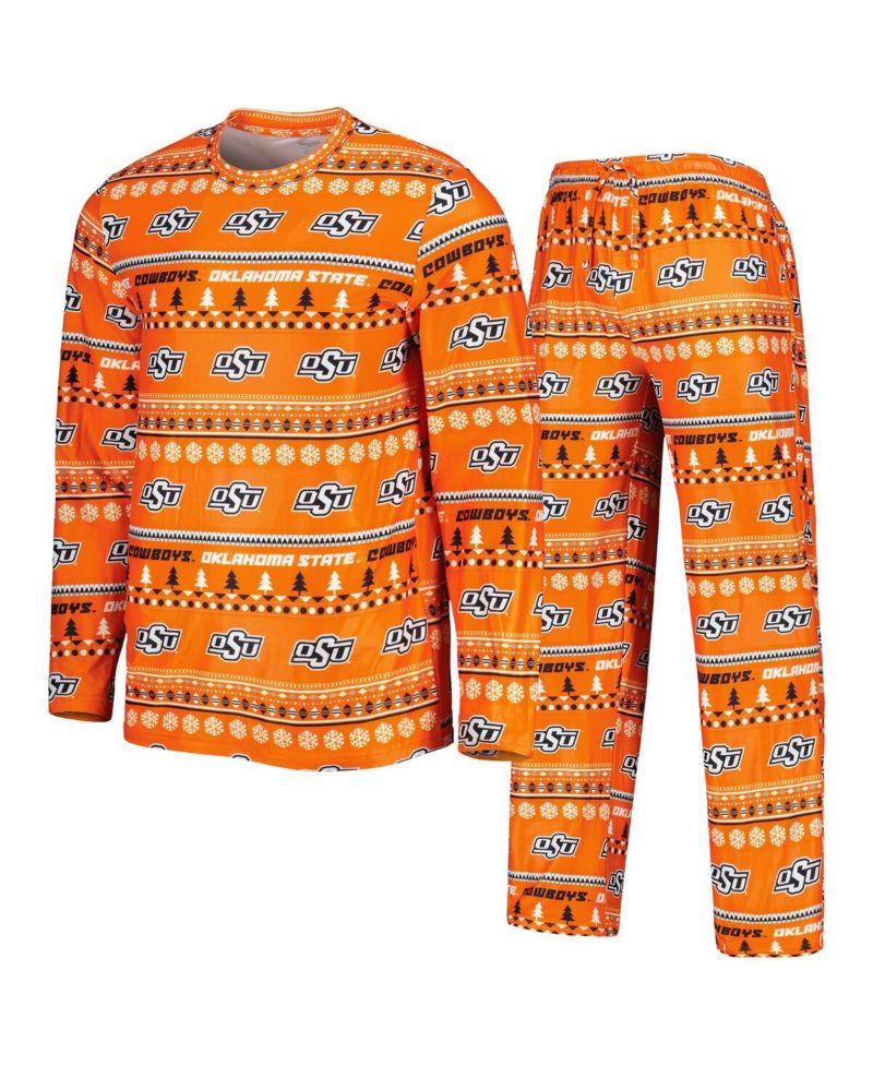 Men's Orange Oklahoma State Cowboys Swivel Long Sleeve T-shirt and Pants Sleep Set