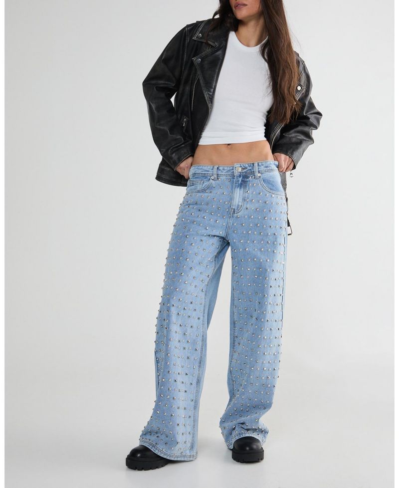 Women's Studded Straight Leg Denim Jeans
