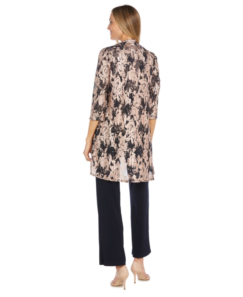 Women's 3-Piece. Metallic Jacquard Jacket, Tank Top & Pant Set