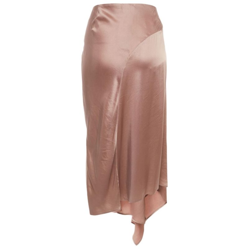 Women's Pink Satin Asymmetric Midi Skirt