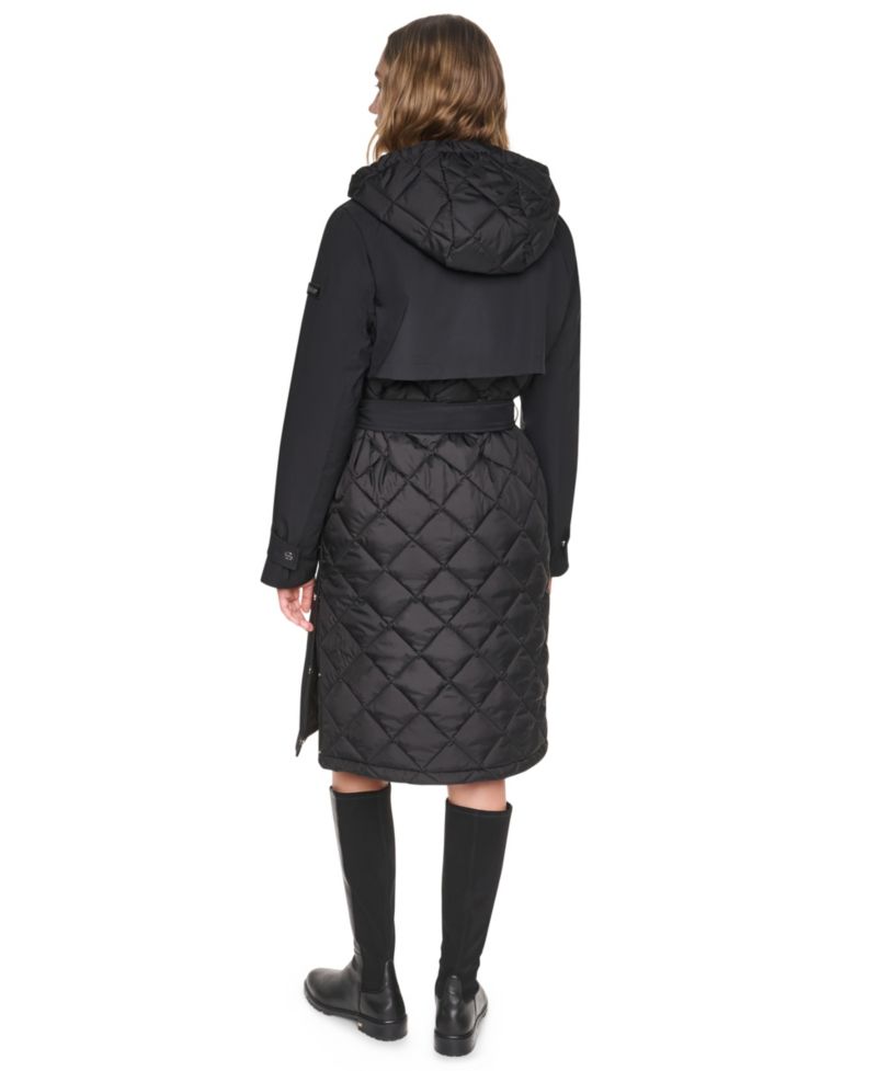 Women's Belted Trench with Hooded Bib Coat