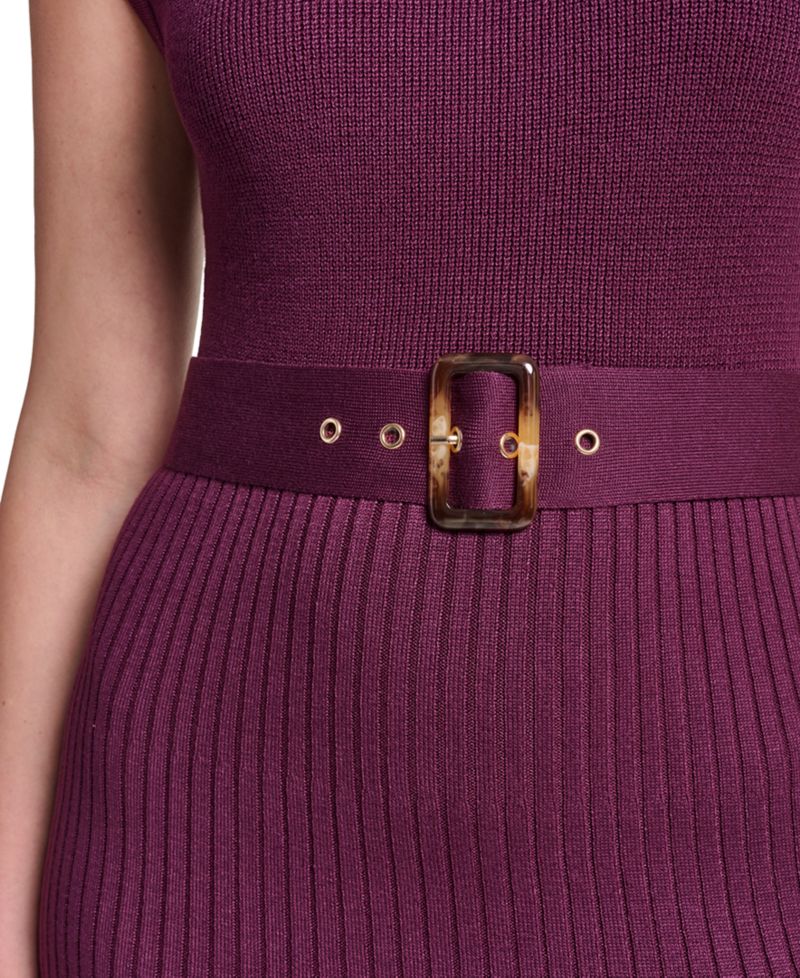 Petite Belted Midi Ribbed Dress