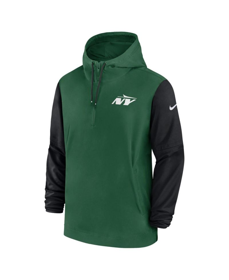 Men's Green/Black New York Jets 2024/25 Sideline Pre-Game Player 1/2-Zip Hoodie Jacket