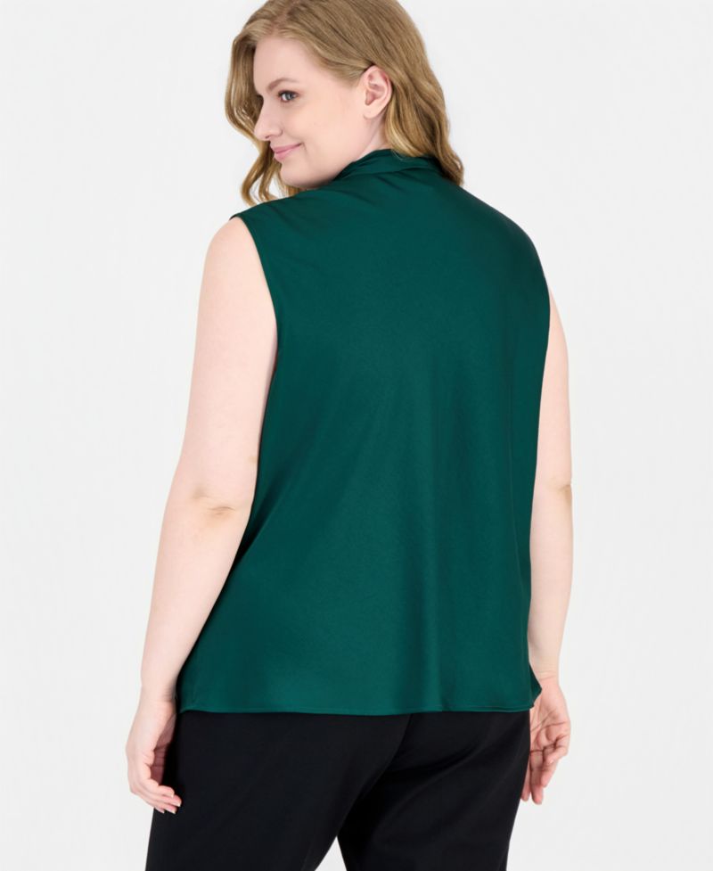 Plus Size Tie-Front Sleeveless Blouse