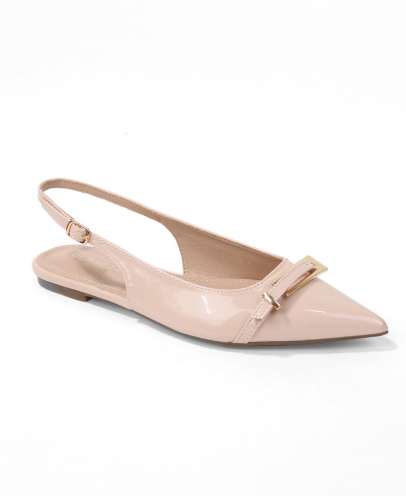 Women's Chantal Pointed Toe Slingback Flats with Elongated Buckle