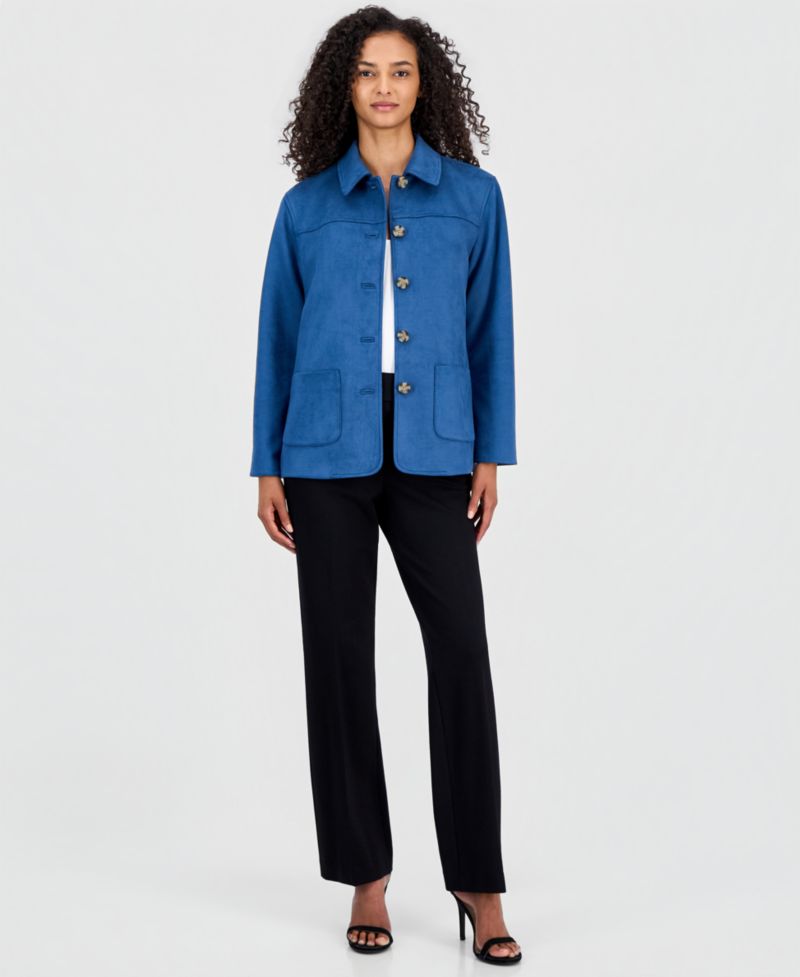 Women's Faux Suede Button-Front Long-Sleeve Jacket