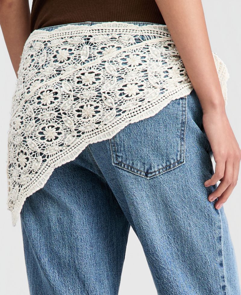 Petite Crocheted-Scarf Flare Jeans