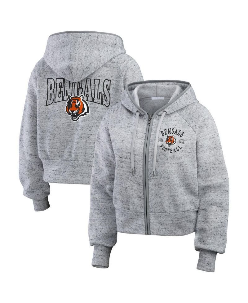 Women's Heather Gray Cincinnati Bengals Speckled Fleece Cropped Full-Zip Hoodie