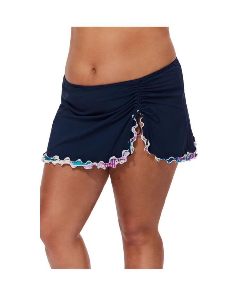 Plus Size Canva Tricolore Side Slit Skirt Swim Bottom