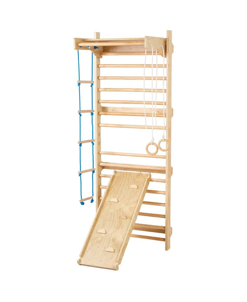 Kids Indoor Playground 5 in 1 Wooden Wall Gym with Swedish Ladder and Slide