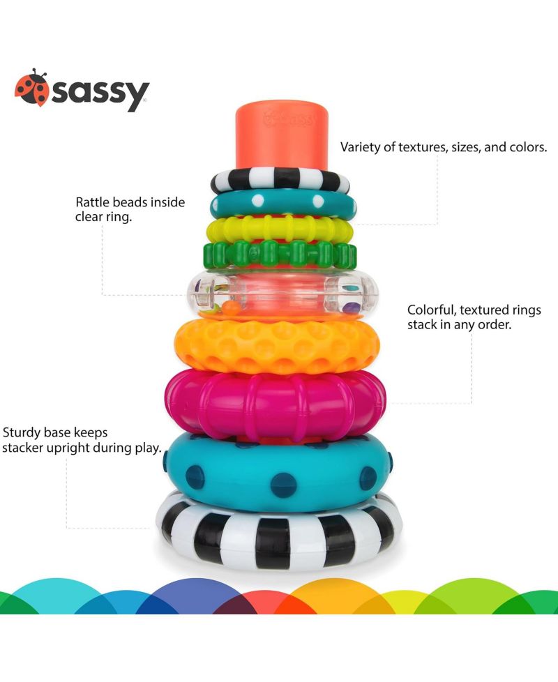 Sassy Stacks of Circles Stacking Ring STEM Learning Toy, 9 Piece Set