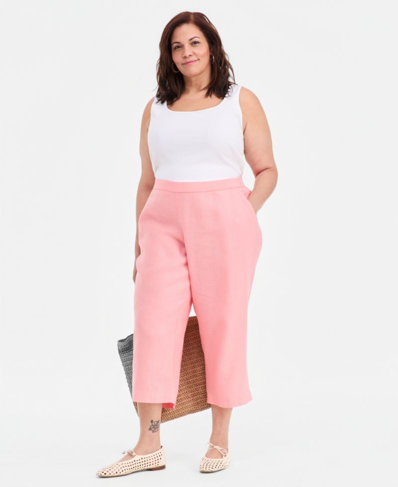 Plus Size 100% Linen Cropped Pants