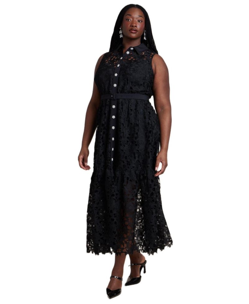 Women's Lace Dress With Buttons and Collar