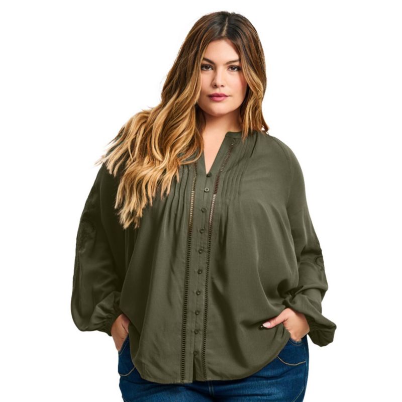 Women's Plus Size Gabby Embroidered Pintuck Shirt