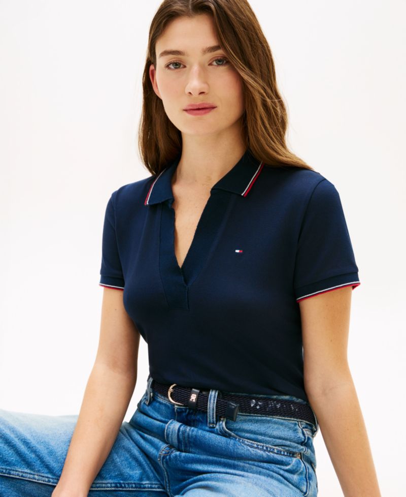 Women's Johnny Collar Short-Sleeve Polo T-Shirt