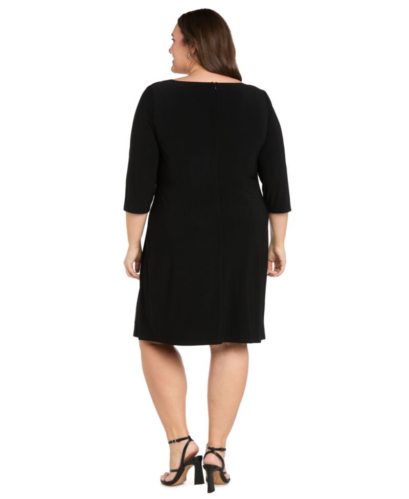 Plus Size Side Buckle Boat Neck Dress