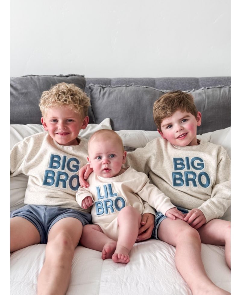 Baby Boys Lil Bro Embroidered Patch Long Sleeve Romper