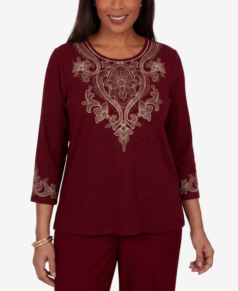 Petite 3/4-Sleeve Crewneck Side-Slit Top