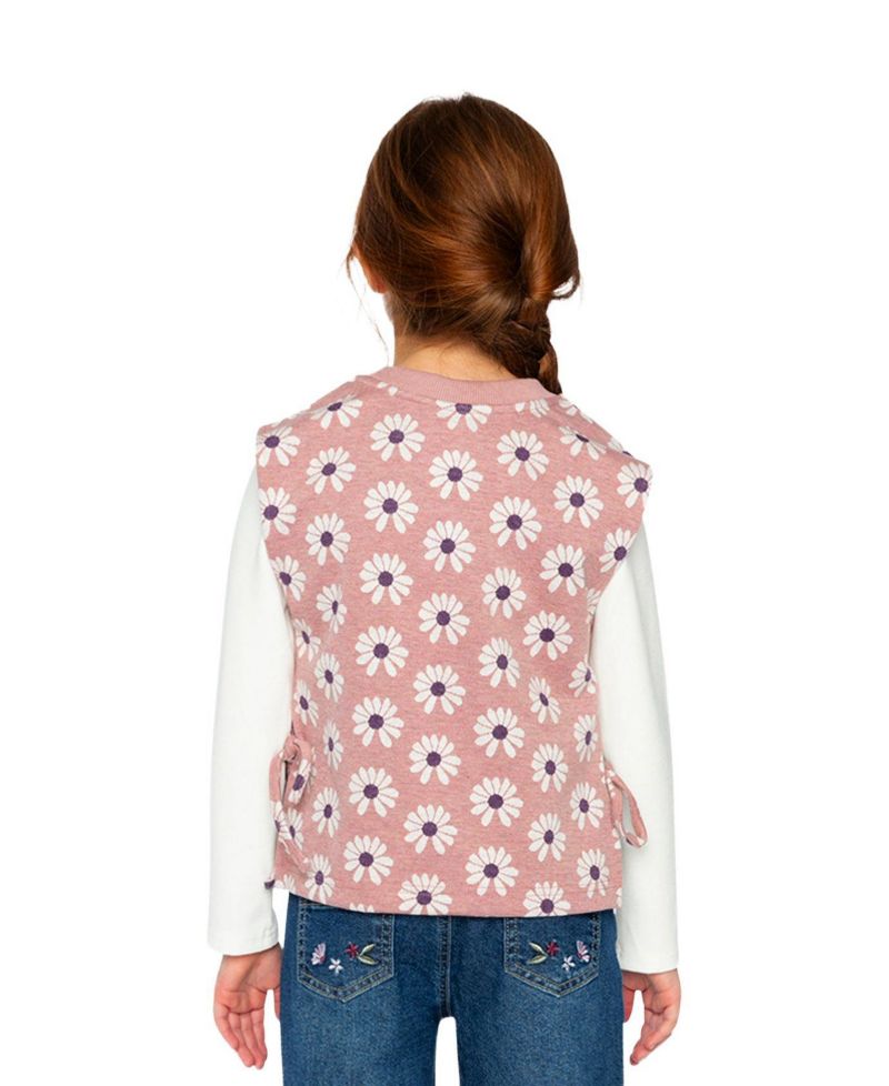 Little and Big Girl 6-12 Jacquard Vest Printed Flowers