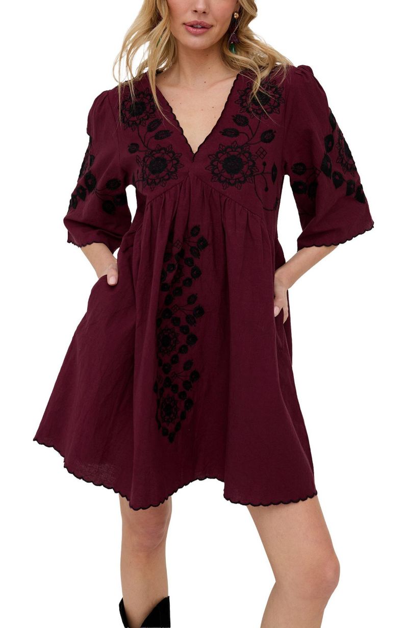 Women's Arabella V- Neck Embroidered Mini Dress
