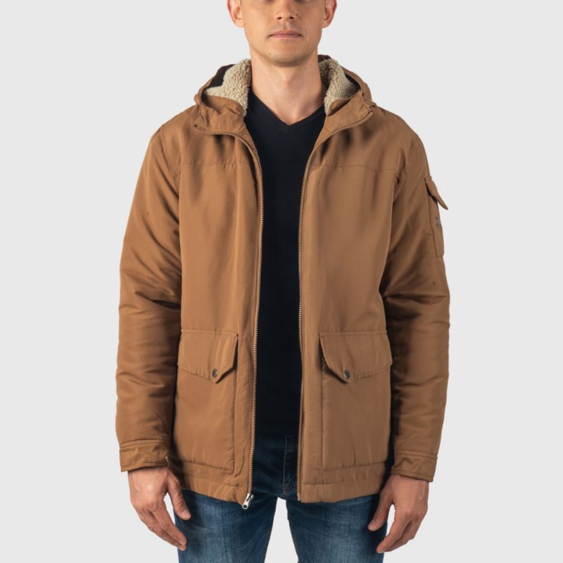 Mens Sherpa Lined Parka Hooded Winter Coat Cargo Utility Jacket