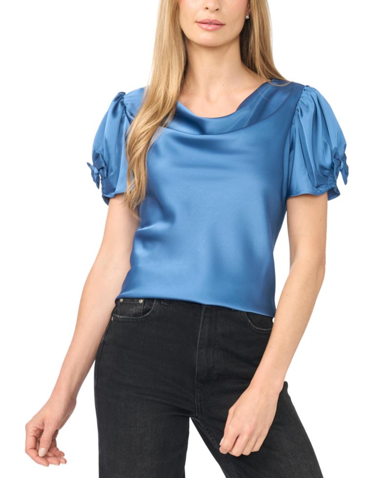 Women's Cowl Neck Bubble Short Sleeves Top