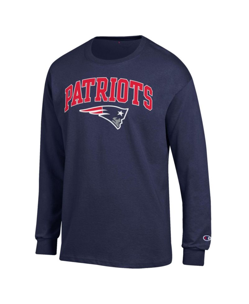 Men's Navy New England Patriots Arch Over Logo Long Sleeve T-Shirt